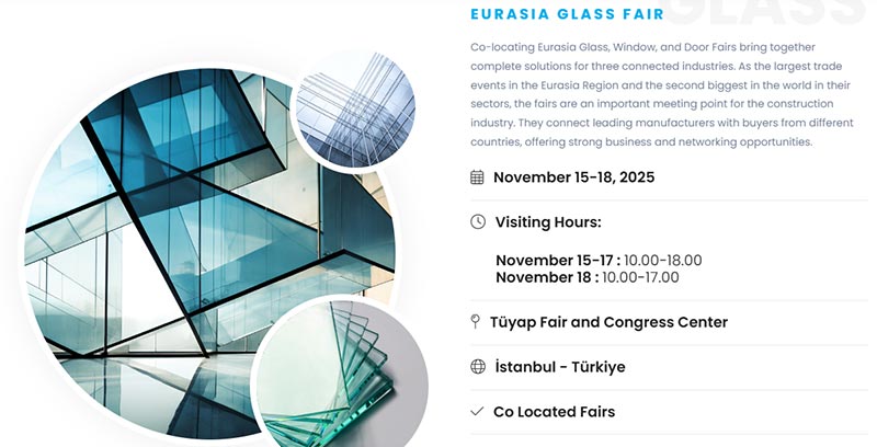 Eurasia Glass Fair 15 a 18 de 2025 em Istambul, Turquia.